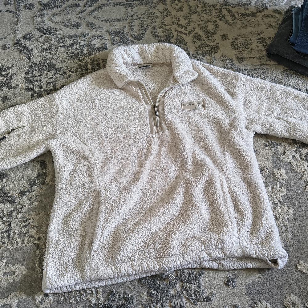 New Balance Cream Sherpa Jacket with Beige Trim